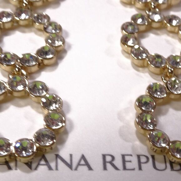 Banana Republic Gold Bold Triple Circles Crystal Link Drop Earrings NWT 48.00 - Picture 6 of 7